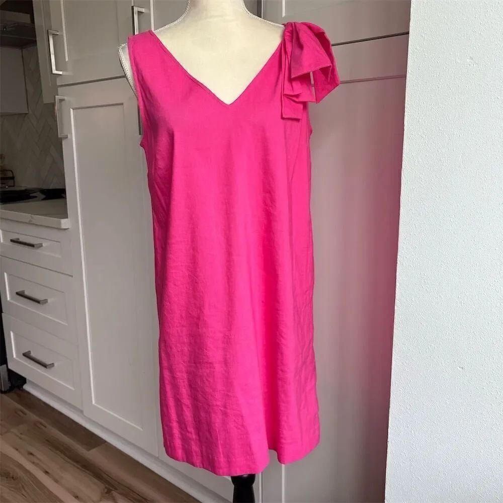 Cremieux Women's Pink Linen Blend One-Shoulder Shift Dress Size S Short Casual
